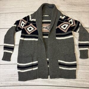 Pink Republic Gray Geometric Open Front Cardigan Shawl Collar Sweater Size S